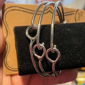 Elegant Silver Bangle Set charm along brand can add beads or charms to it